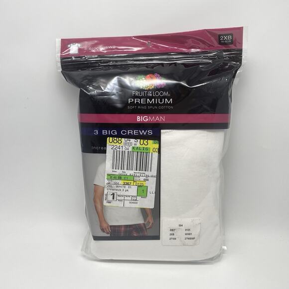 Fruit Of the Loom Undershirts T-Shirts Size 2XB 3-pk Big Man Crew White - Picture 1 of 6